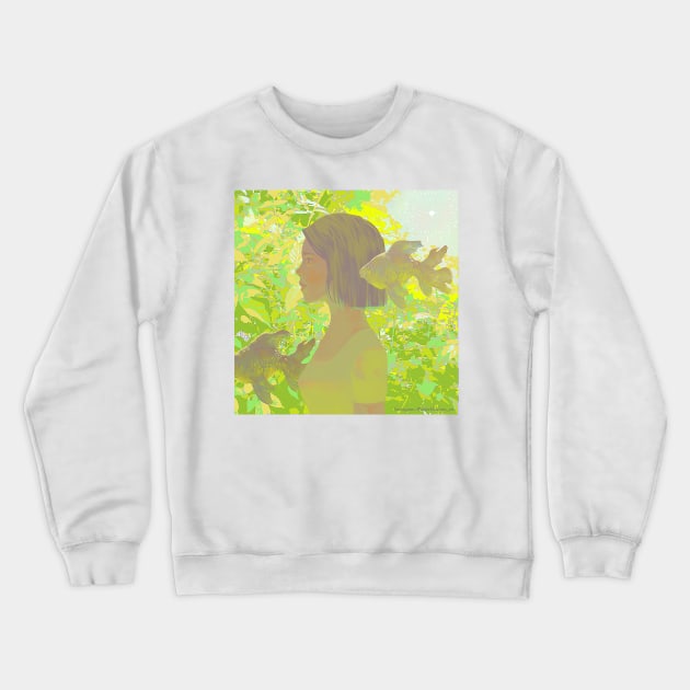 Forest Girl and Goldfish Crewneck Sweatshirt by Afterblossom